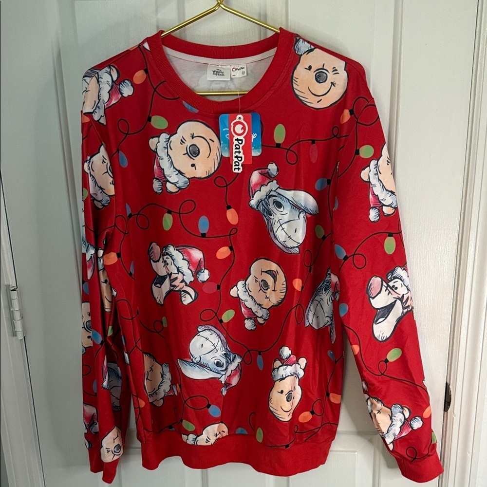 NEW Unisex Disney Red Holiday Sweatshirt with Pooh Characters